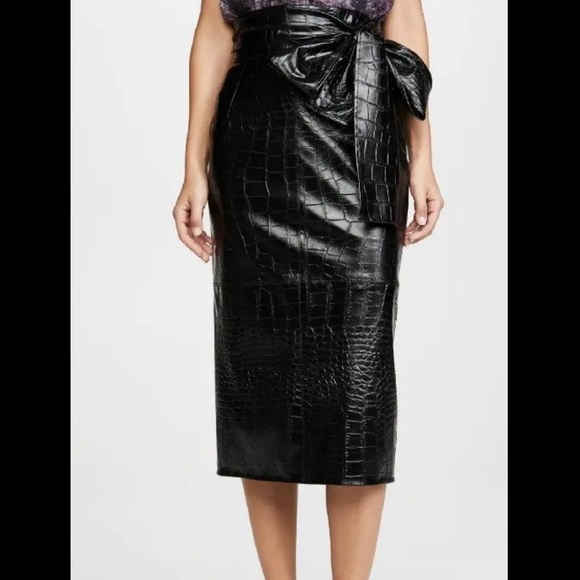 MSGM BLACK CROC EMBOSSED FAUX LEATHER SKIRT - Picture 1 of 4